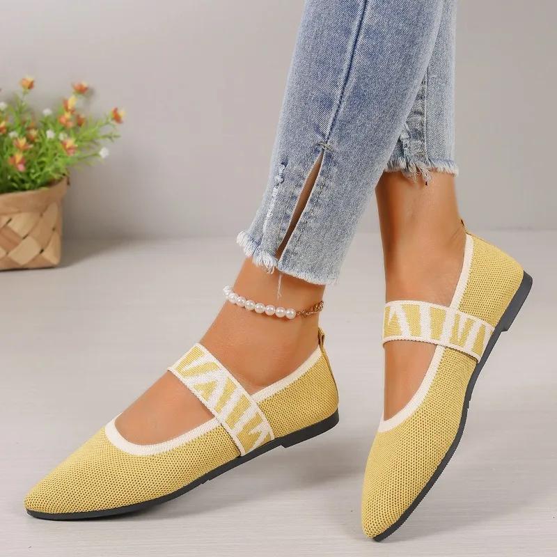 2024 New Hot Selling Women's Shoes Mesh Breathable Pointed Toe Flat Heel Shallow Mouth Comfortable Women's Shoes Zapatos Mujer