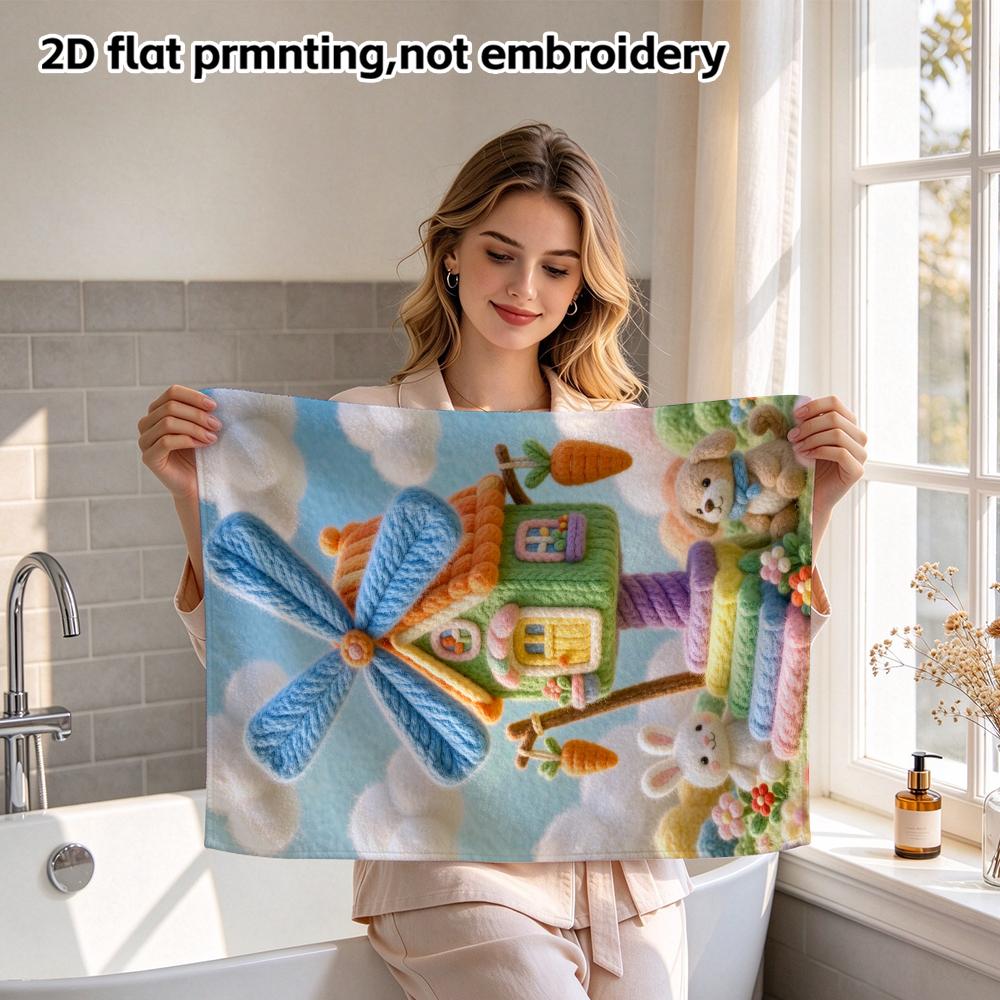 Cute Crochet Windmill House Hand Towel, Super Absorbent Soft Decorative Face Towel