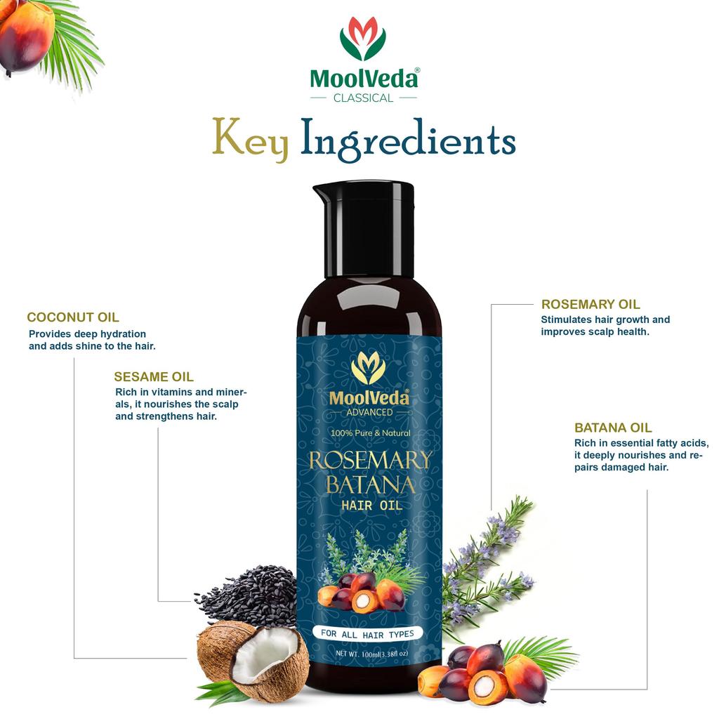 Moolveda Pure Rosemary Batana Oil for Hair Growth By Dr Sebi Sourced From Honduras | Promotes Thicker, Shiny, Stronger & Healthy Hair | Hair Fall
