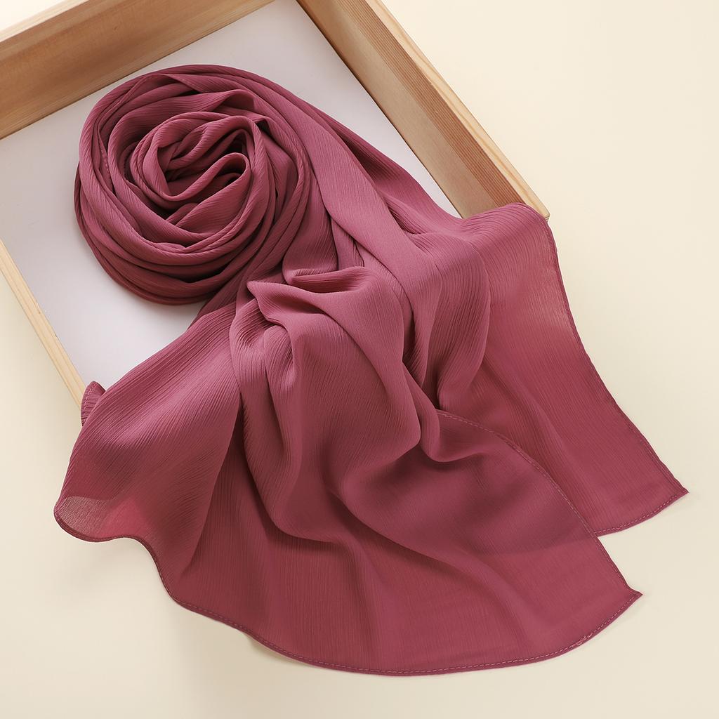 Muslim Plain Crinkle Hijabs Heavy Chiffon Scarf Arab Crepe Shawl Wraps Islamic Headband Solid Color Foulard Women