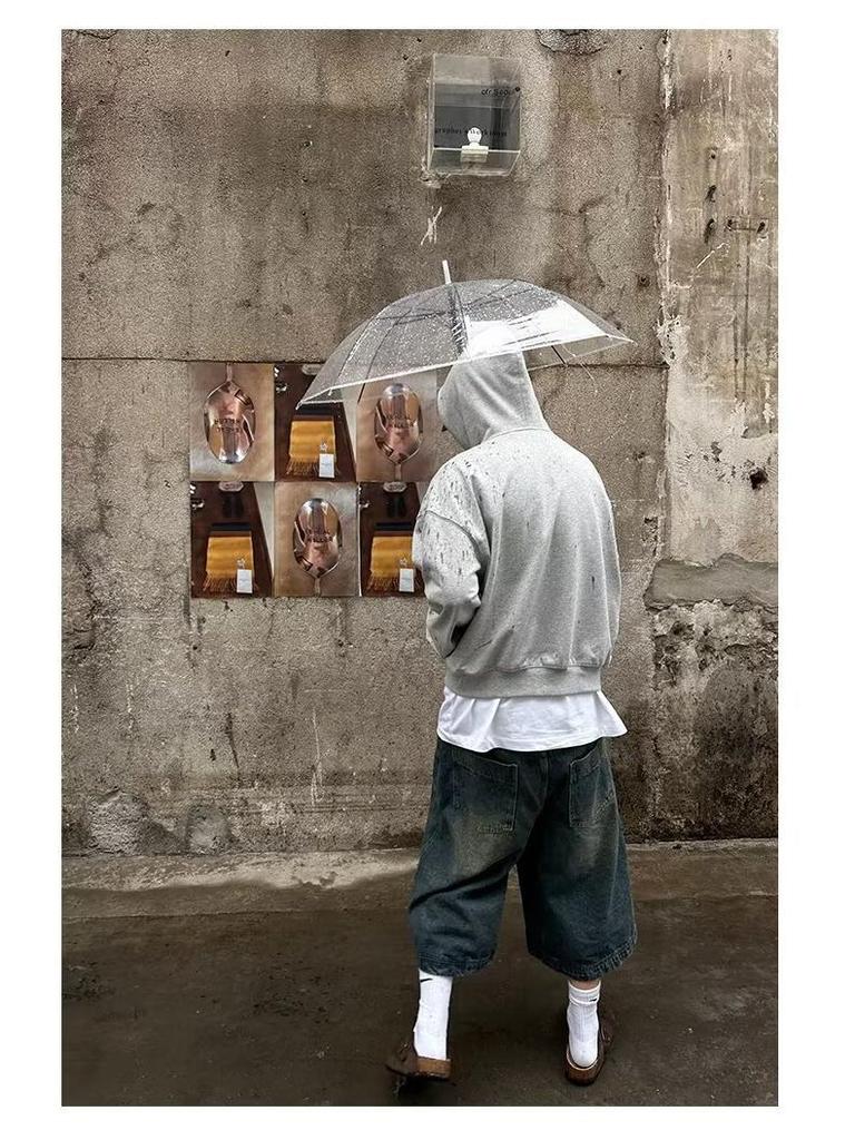 Unisex Retro Gewaschene Distressed Denim Shorts - Lässiger Weitbeiniger Sieben-Punkt Stil