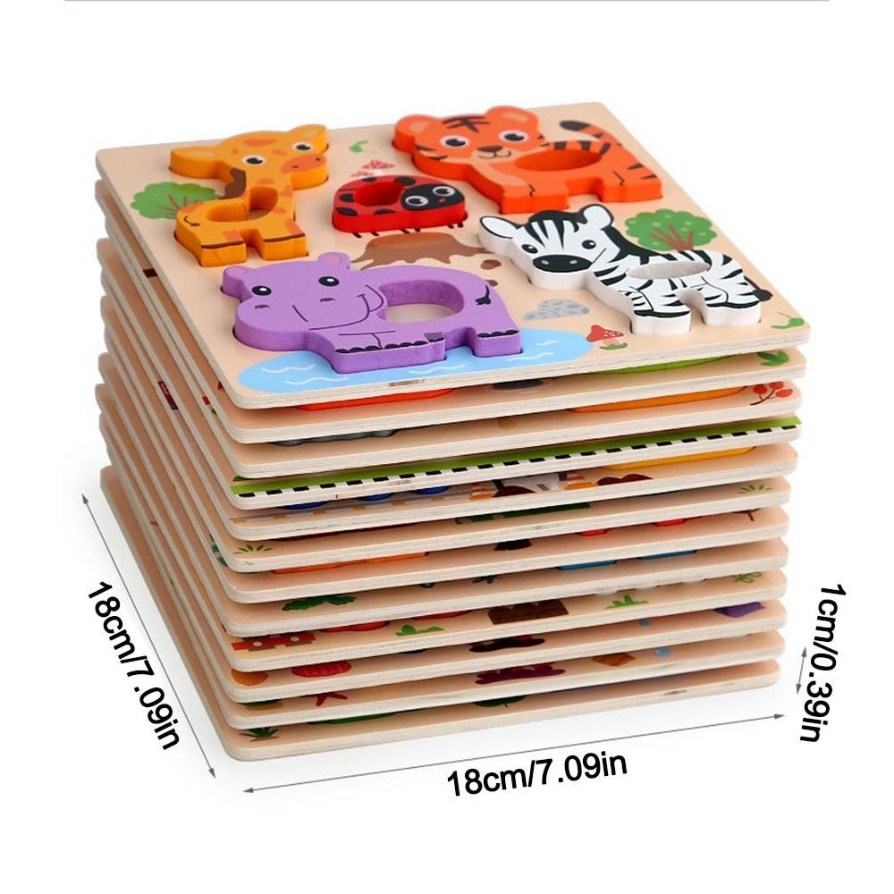 3D Wooden Puzzles Safe Cute Animal Series Animals Cognitive Jigsaw Puzzle Portable Cartoon Animals Puzzles