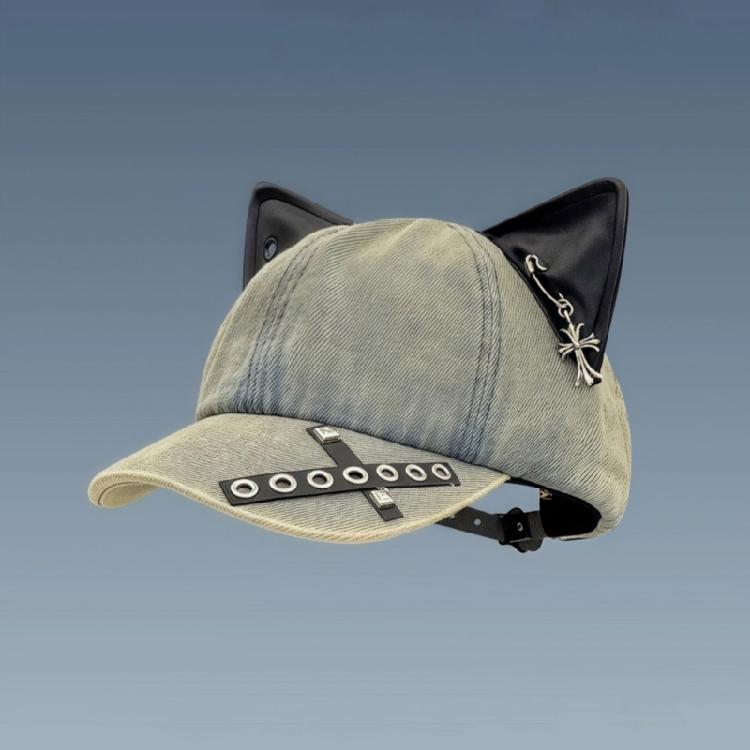 2000s Ripped Baseball Hat Breathable Adjustable Punk 3D Cats Ear Dancing Hat For Women Everyday and Music Festival Wear