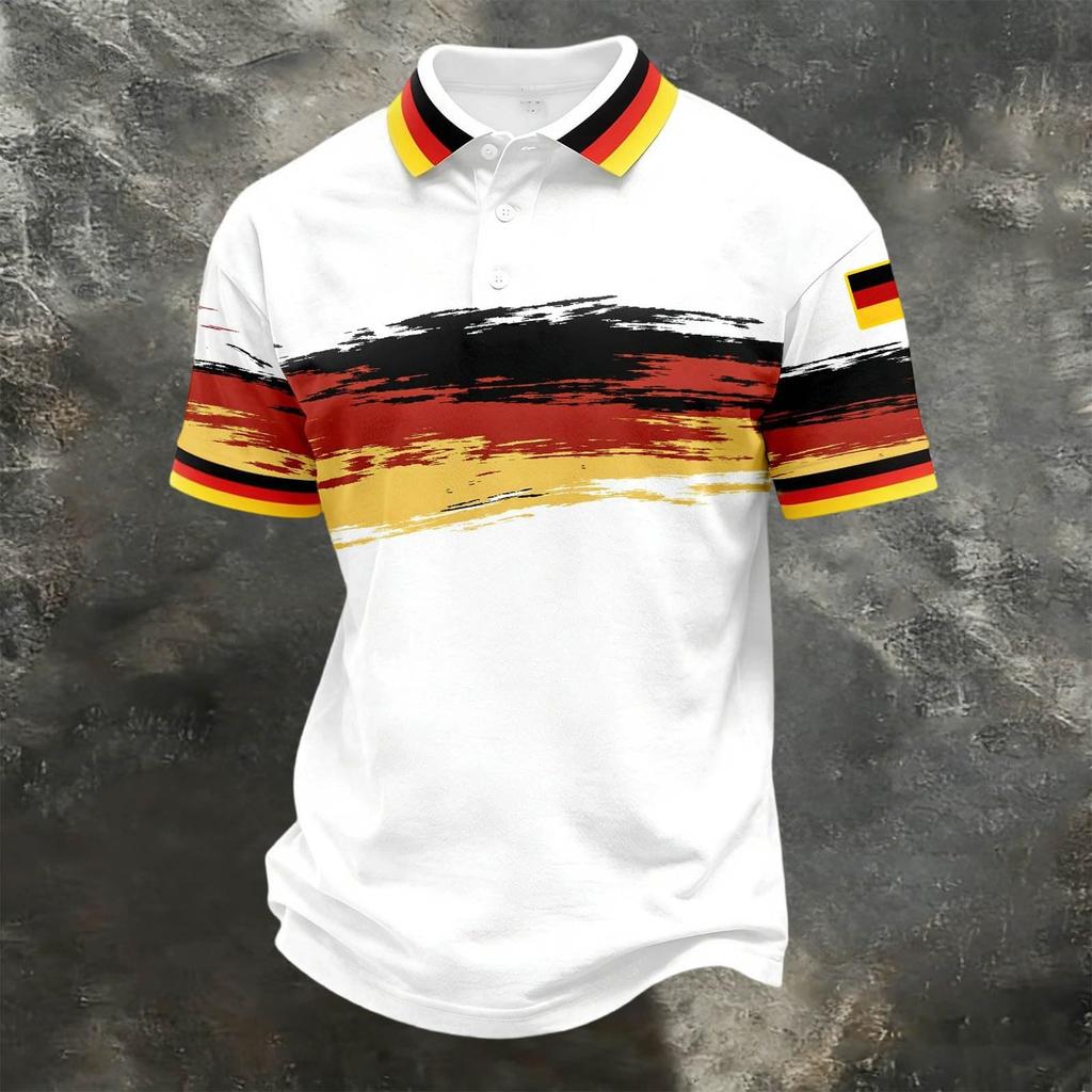 Cămașă Polo Casual Unisex Croială Largă Mânecă Scurtă Imprimeu Steag Germania Material Ușor Respirabil Top de Vară