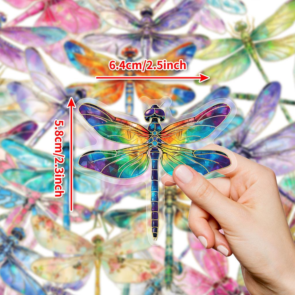 30pcs Vibrant Dragonfly Graffiti Stickers Self-Adhesive with Sparkling Laser Effect Iridescent Vinyl Decals for Scrapbooking, Journaling & DIY Crafts