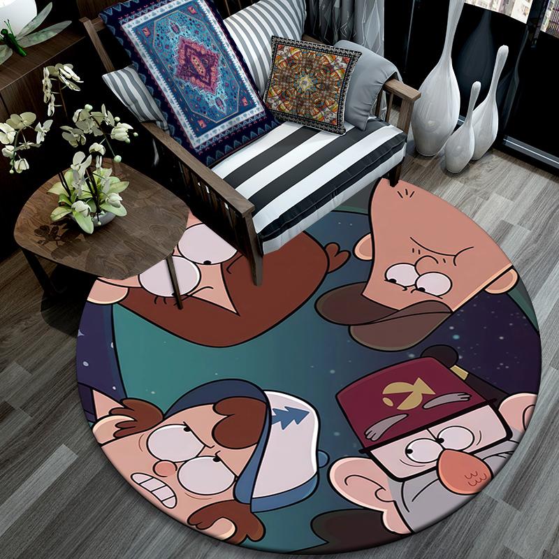 Runder Teppich im Gravity Falls Muster, Teppich für Wohnzimmer, Schlafzimmer, Spielzimmer, Rutschfeste Bodenmatte, Feiertagsgeschenke und Geburtstagsgeschenke.