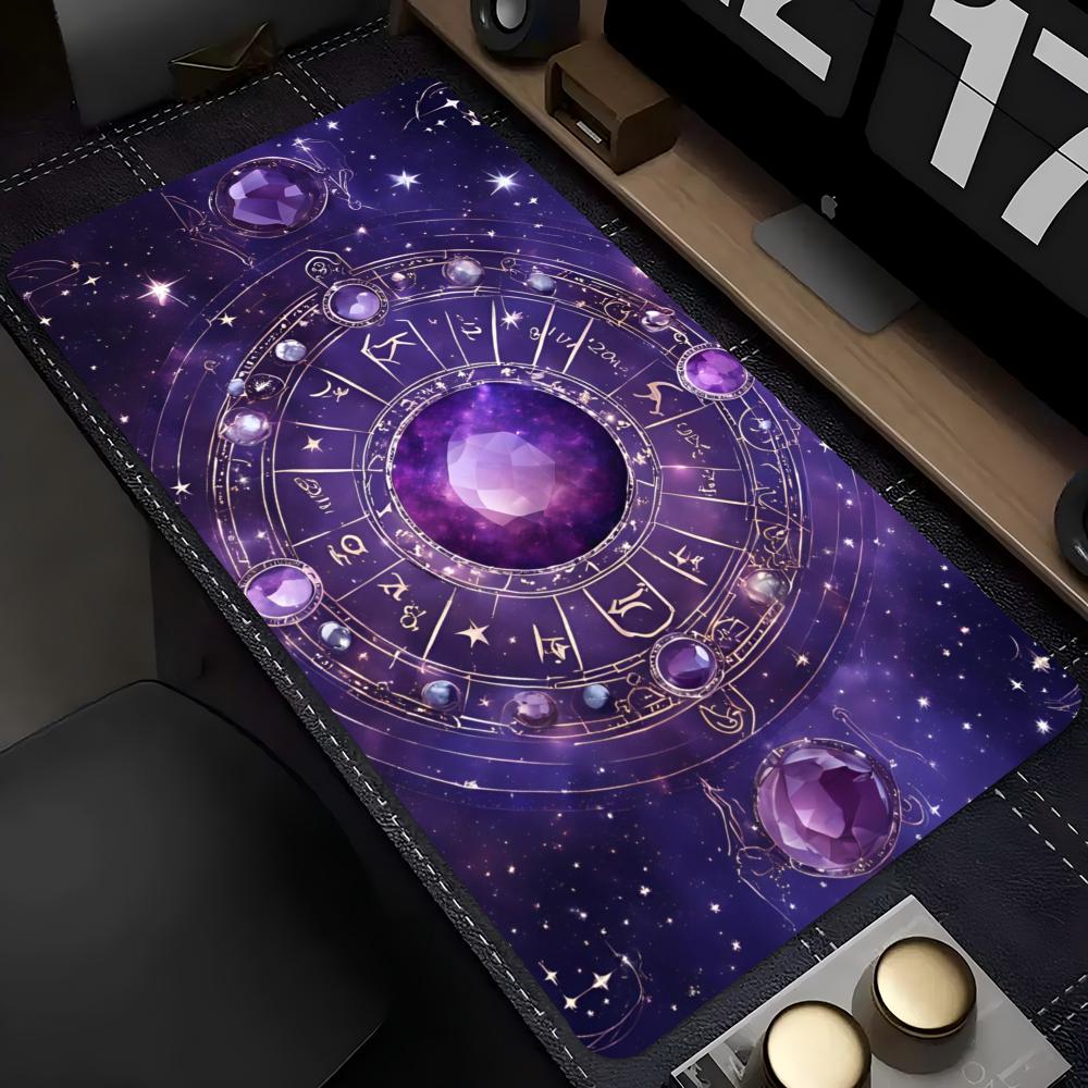 Zodiac Moon Star Extended Gaming Mousepad NonSlip Desk Surface Purple Cosmic Galaxy Art Print For Gaming And Office Accessories