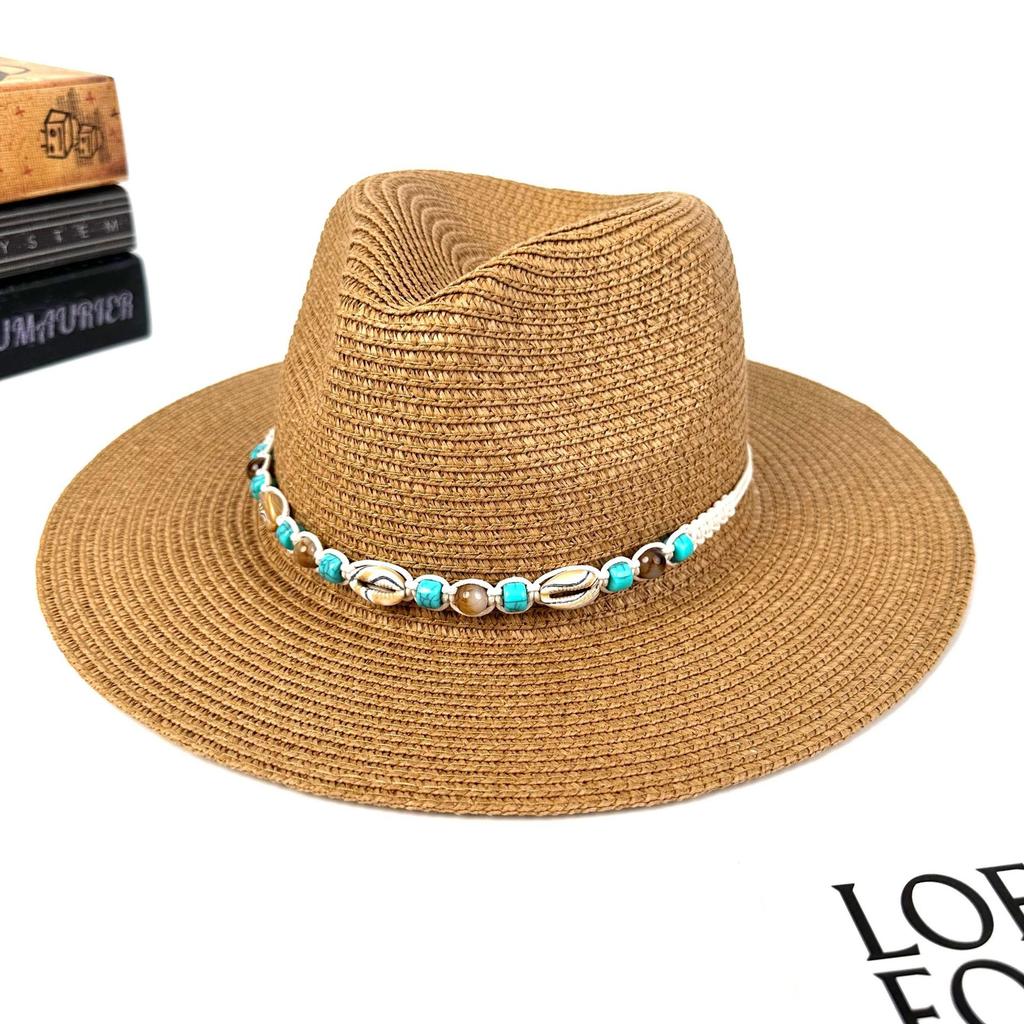 European, American Spring and Summer New Grass Chime Jazz Top Hat Women's Outdoor Travel Vacation Sunshade Sun Protection Beach Straw Hat