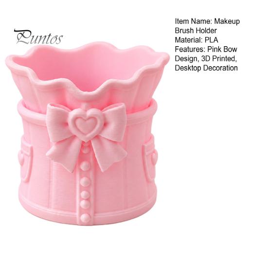 Pink Bow Stationery Holder Makeup Brush Holder, 3D Printed Desk Organizer, Cosmetic Brushes Container & Pen Storage Cup for Vanity Decoration