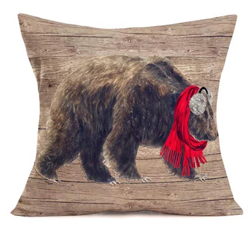 Winter Decoration Squirrel Elk Bear Printed Linen Pillowcase Sofa Cushion Cover Home Decoration Can Be For You