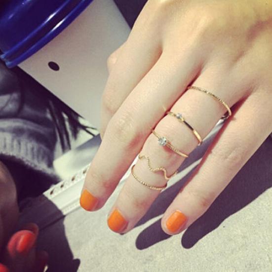 5Pcs/Set Band Ring Wave Stack Above Knuckle Midi Rings Lady Jewelry
