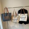 College Girls Female Tote Summer Letter Embroidery Ladies Travel Handbags Simple Large Capacity Women's Canvas Shoulder Bags