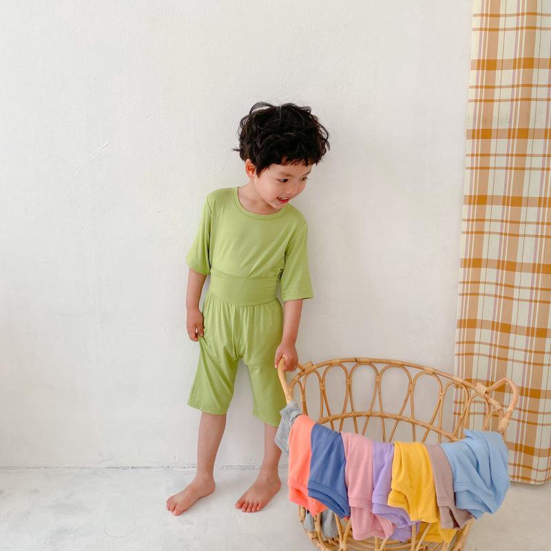 2024 Kids Summer Air-Con Pajama Set: High-Waist Modal Belly Protection for Boys and Girls