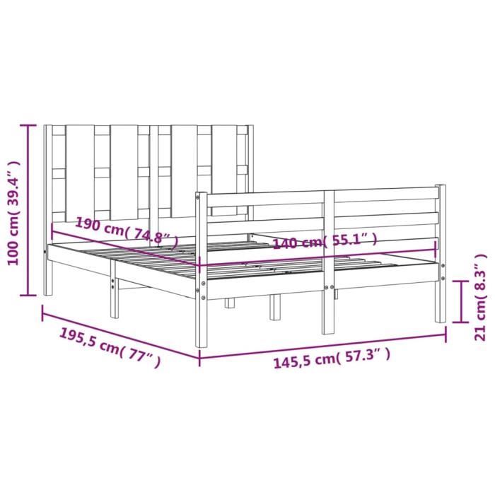 VidaXL Cadre de lit avec tête de lit blanc 140x190 cm bois massif 3194097