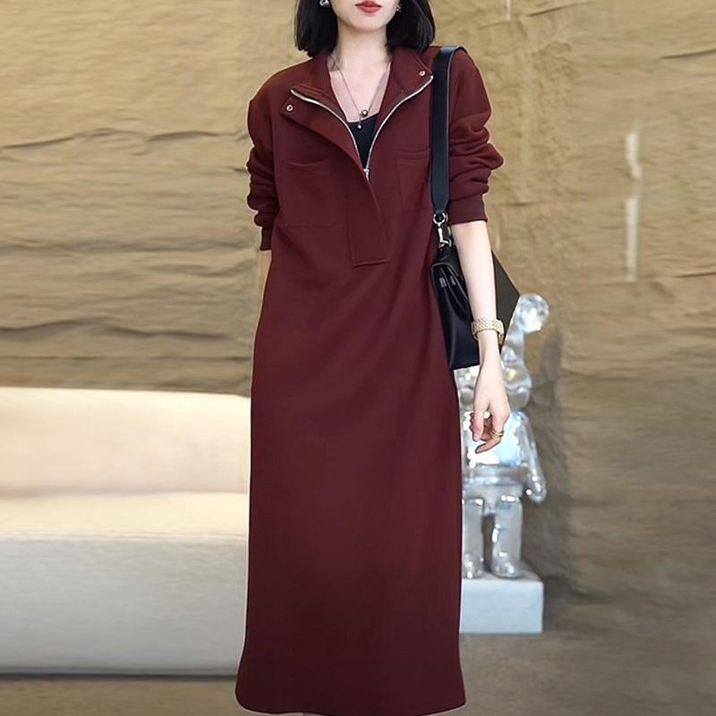 Lazy Style Leisure Dress for Womens Autumn Clothes Updated Mothers Large Size Stylishable Age-reducing Sweatshirt Long Skirt