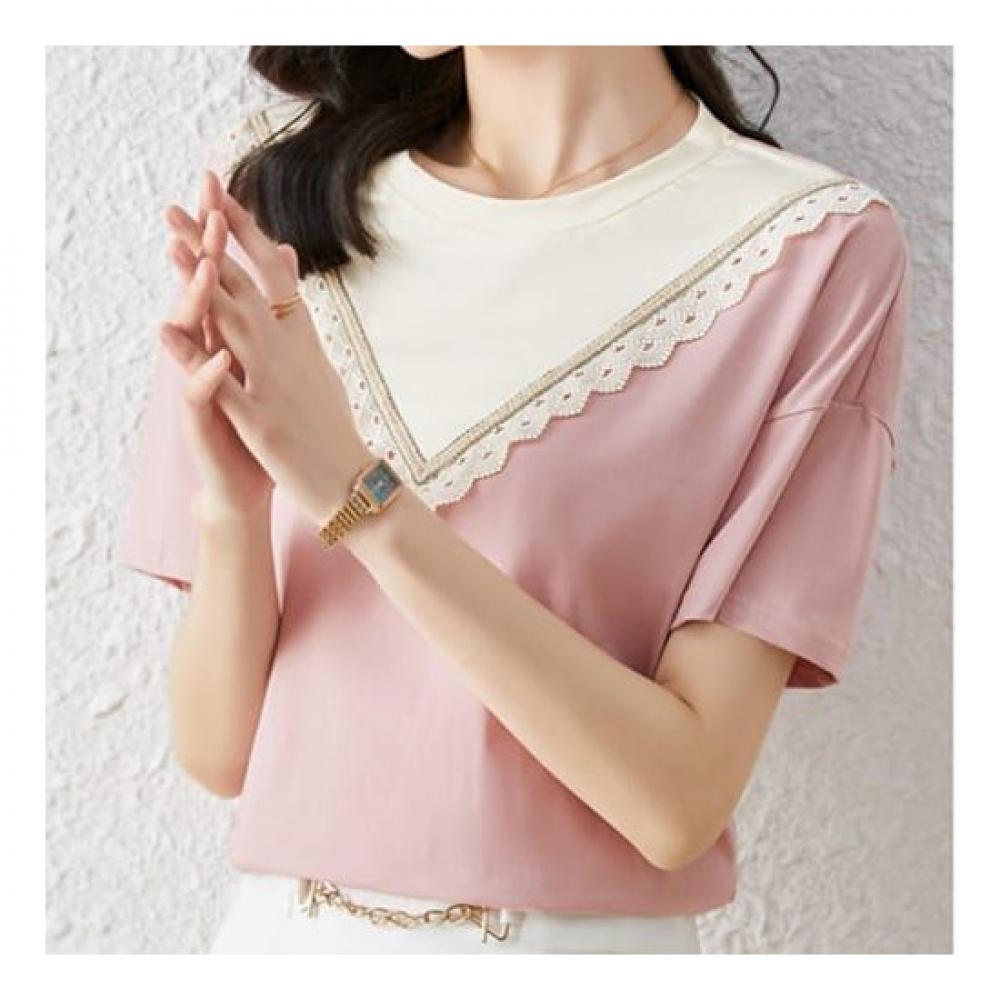 Navava ShorT Sleeve T shirT wiTh Lovely Lace poinTs nT630
