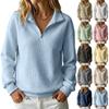 Women's Color Knit Long Sleeve Loose Fit Stand Collar Zip Up Sweatshirt