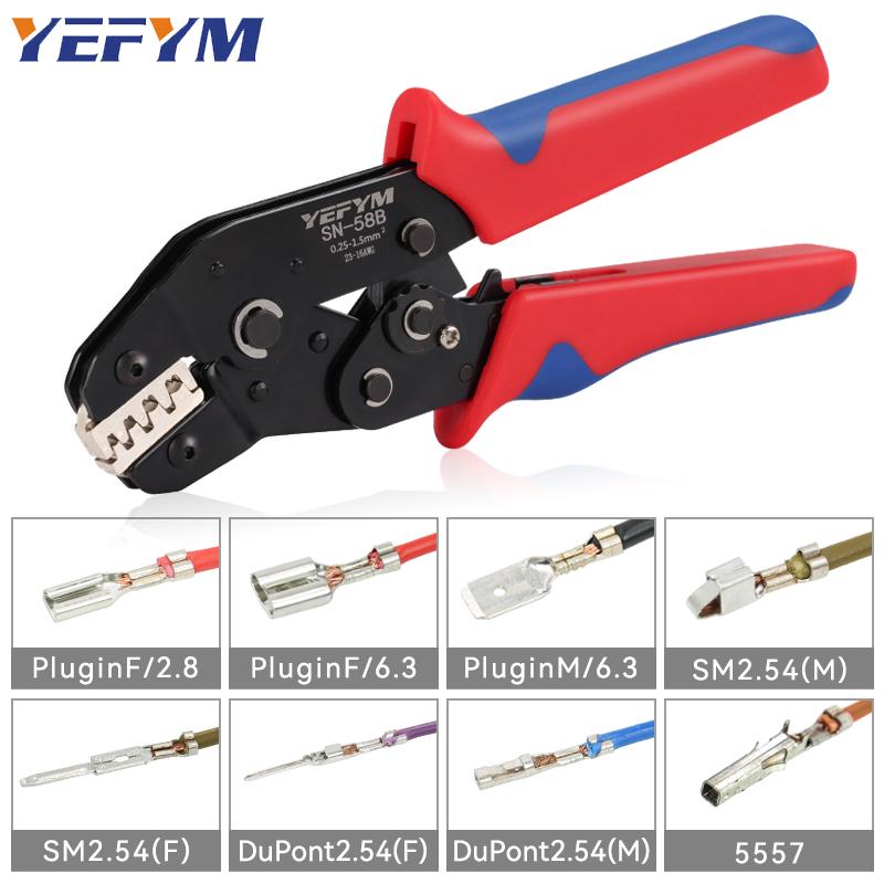 Non-insulated 23-16 AWG Open Barrel Crimping Tool 0.25-1.5mm², Ratcheting Crimper for Dupont Molex JST TE Terminals & EPC PCIE SATA Pins - SN-58B