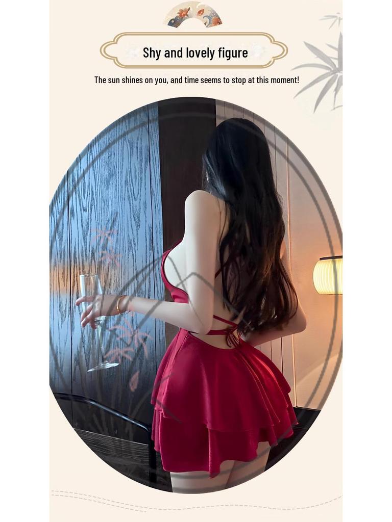 Seductive Lingerie Set: Hot Low-Cut Backless Nightdress with Open-Front Robe