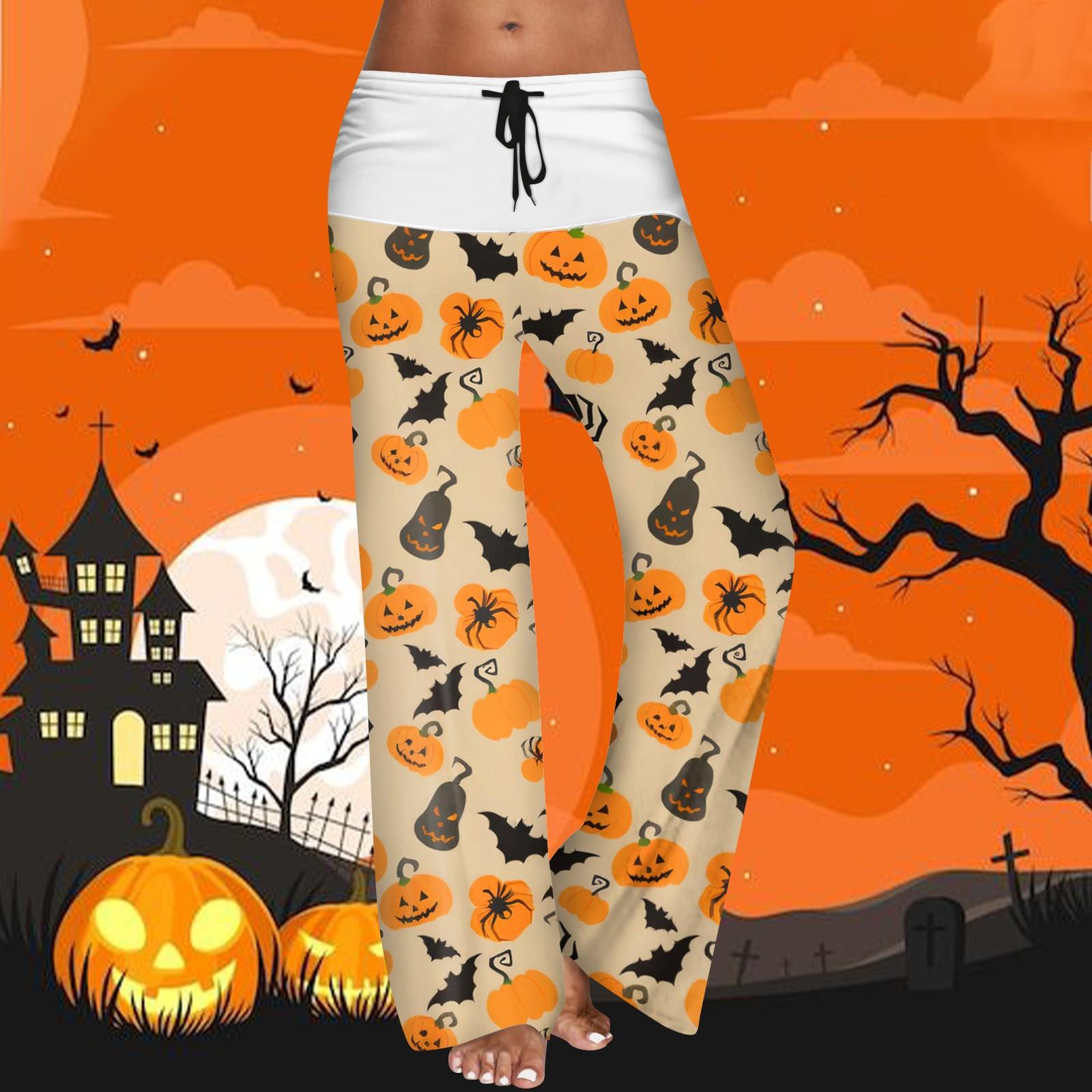 

Женские повседневные брюки с эластичным поясом на кулиске, широкими штанинами, цветной вставкой и принтом на Хэллоуин XL шафрановый