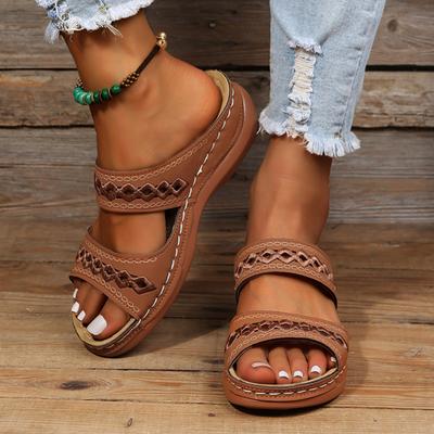 Damen Offene Zehen Sommerschuhe Damen Neue Komfort Doppelschnalle Keil Damen Sandalen Übergröße Plateauschuhe Casual Hausschuhe Damen
