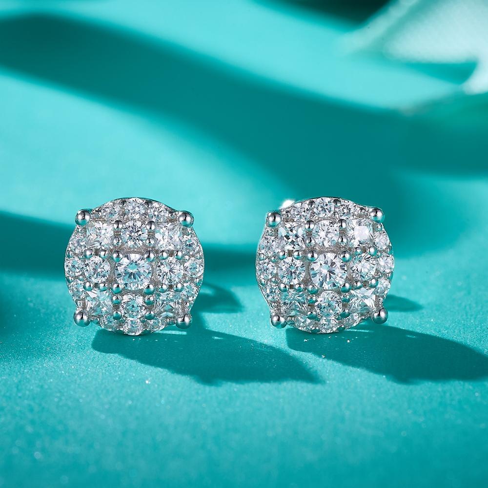 Moissanite 925 Silver Stud Earrings 0.06 CT Round Cut 14K White Gold Plated
