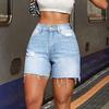 Denim Shorts High Waist Design Ripped Holes Women Shorts with Pockets Summer Elastic Shorts Daily Wear