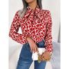 Spring and Summer Temperament Contrasting Color Lace-up Chiffon Top with Lantern Sleeves