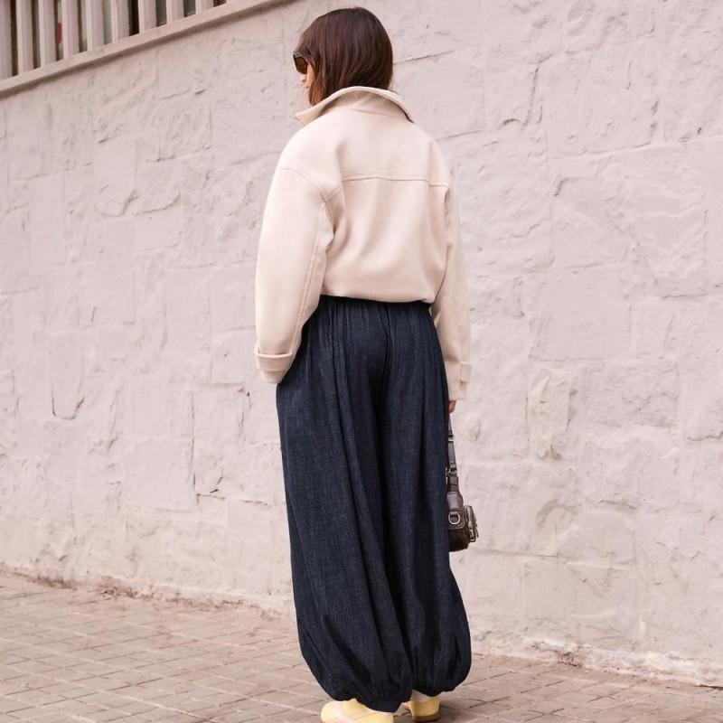 Womens Loose Fit Bell Bottom Jeans Pants Blue Elastic Waist Casual Vintage Style 2026