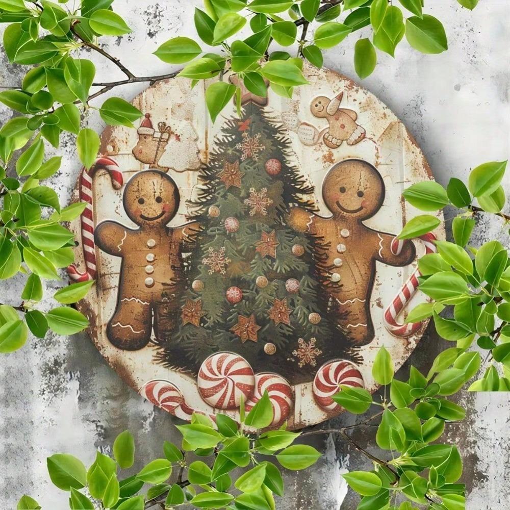 Vintage Gingerbread Man and Tree Aluminum Metal Sign Wall Art for Home Restaurant Garage Festive Decor