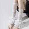 Black White Thin Lace Ruffle Crew Socks Women JK Lolita Knee High Socks