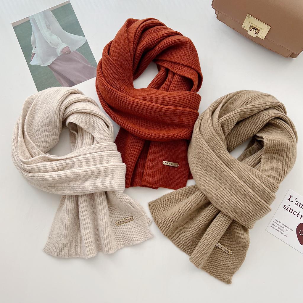 Luxury Winter 100% Wool Scarf Women Knitted Solid Cashmere Handkerchief Warm Pashmina Female Shawl Pareo Soft Bufanda Gift