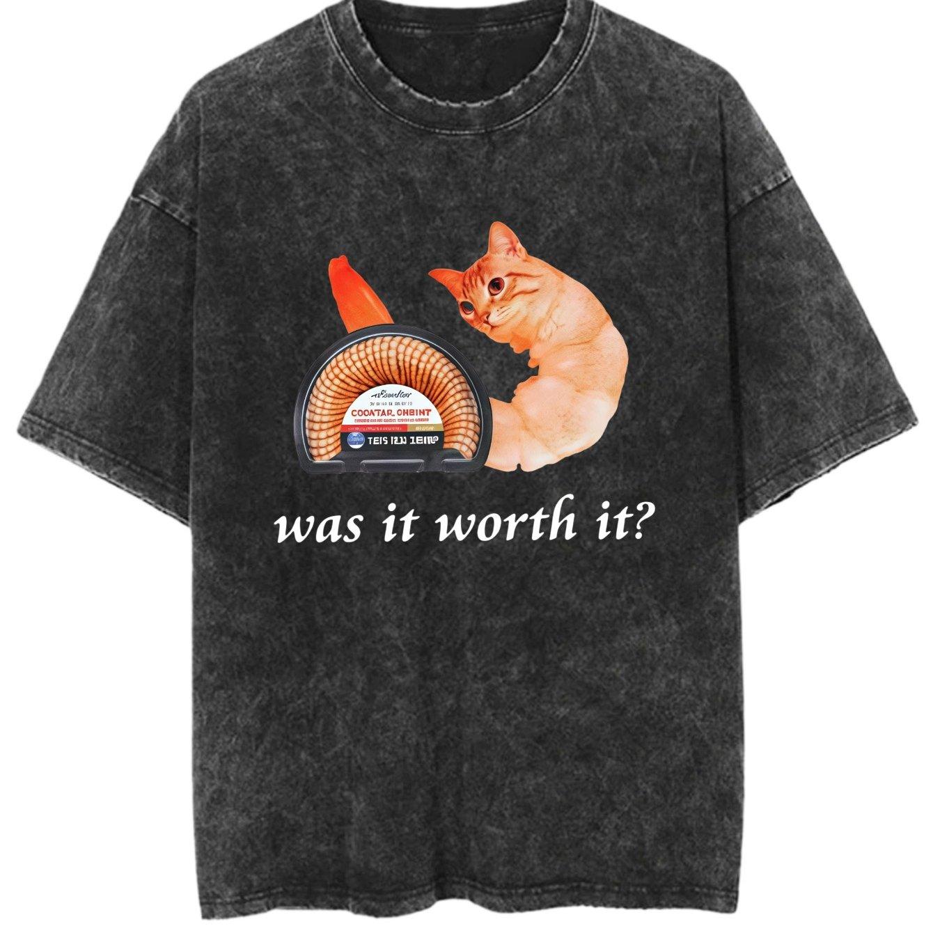 Casual Unisex Retro Black Loose Short Sleeved Tshirt with Cat and Cheese Themed Street Style Print M
