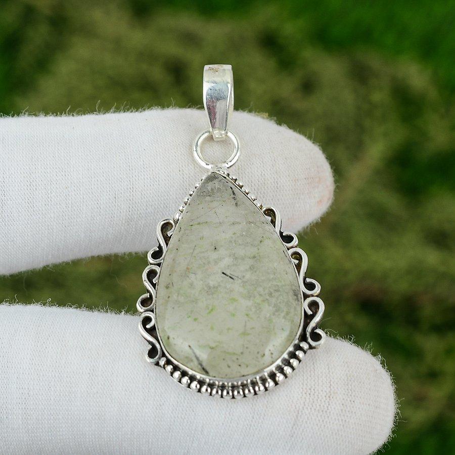 Natural Black Rutile Bezel Unique Sister Wedding Pendant Jewelry Sterling Silver