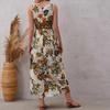 Sommer Baumwolle England Stil Blume Druck Ärmelloses Langes Kleid Für Frauen Apricot Casual High-taille Kleid Vestidos 24966