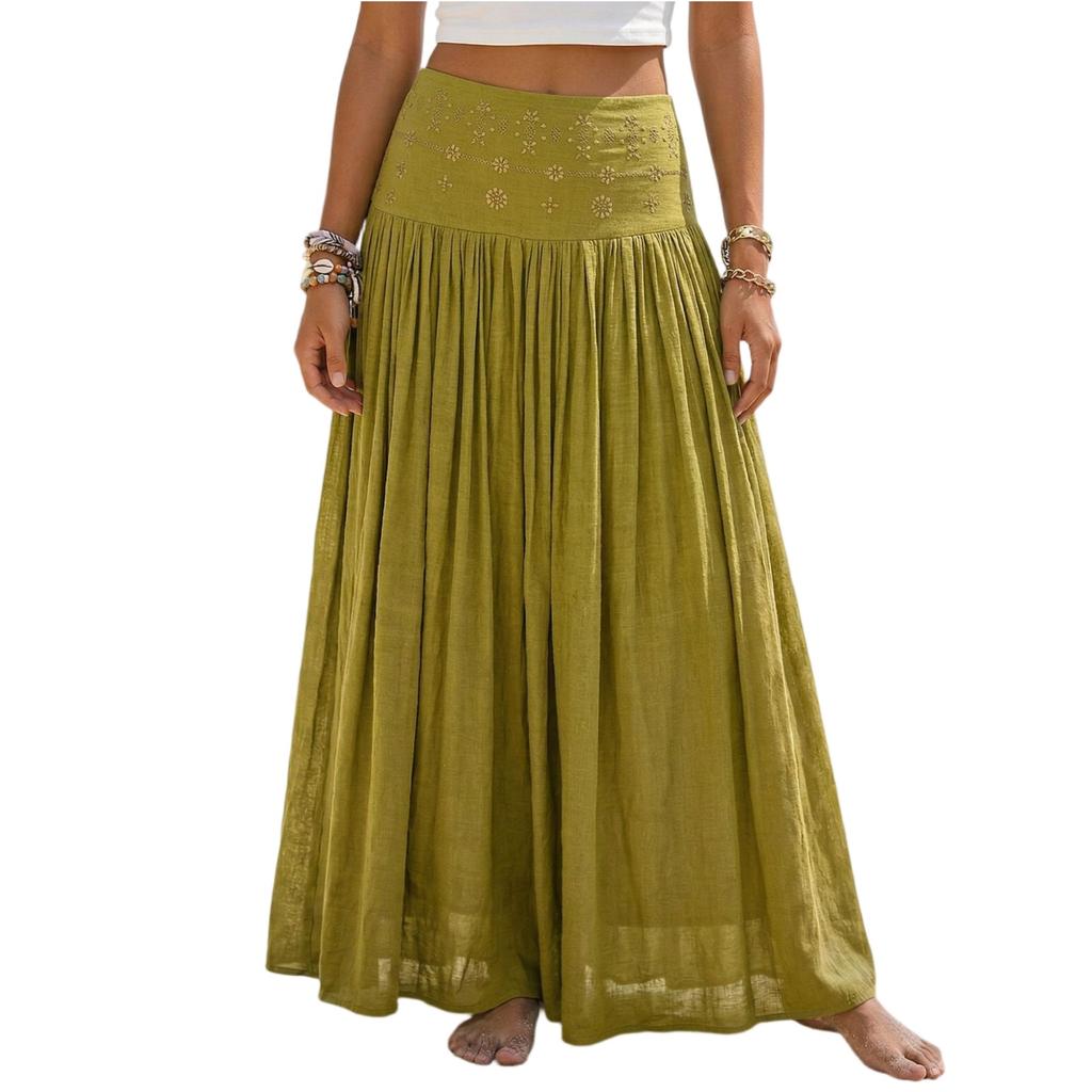 Gonna Lunga Donna Vita Alta Stile Boho Vita Elastica Gonna Lunga Pieghettata Tessuto Leggero e Fluido Abbigliamento Estivo