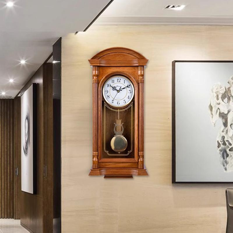 Retro Wall Clocks Solid Wood Clock Watch Luxury Living Room Clocks Silent Pendulum Clock Elegant Room Ornaments Home Decoration