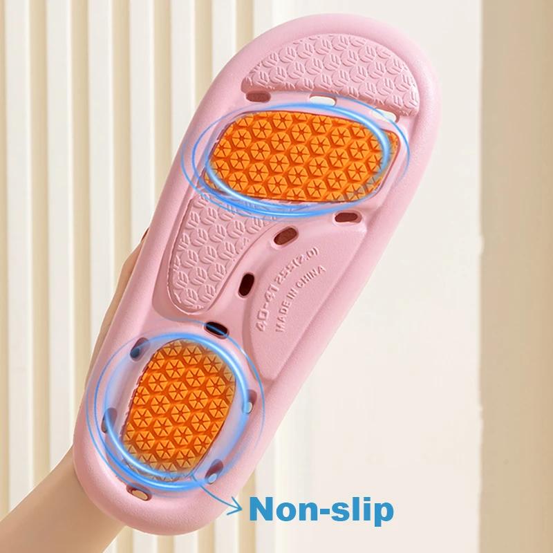 Fashion Home Bathroom Non-Slip Slippers Women Soft Sole Platform Couple House Slippers Summer Comfortable Flat Heel Indoor Slides 2025