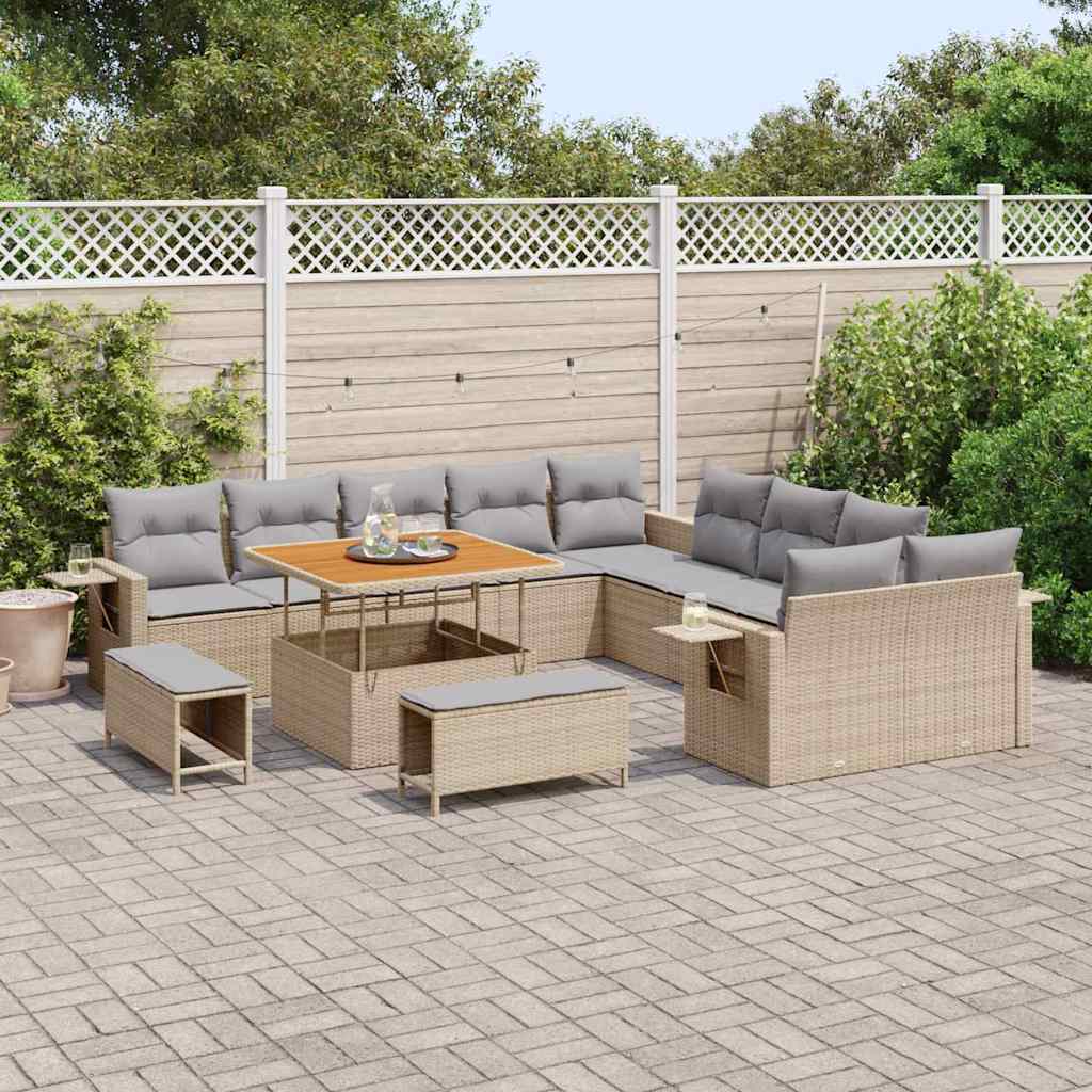 Garden Sofa Set with Cushions and Storage 13 pcs Beige Poly Rattan