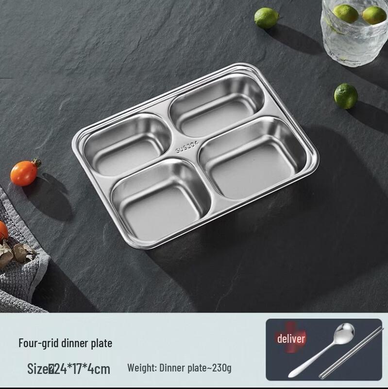 Ruhan 304 Stainless Steel Deep 4-Compartment Kids Plate