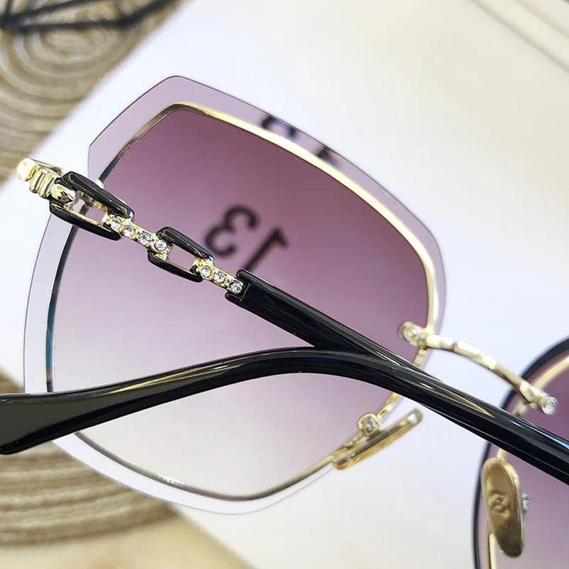 Mote Rammeløse Firkantede Solbriller For Kvinner Designer Solbriller Vintage Nyanser Dame Rosa Briller Gafas De Sol