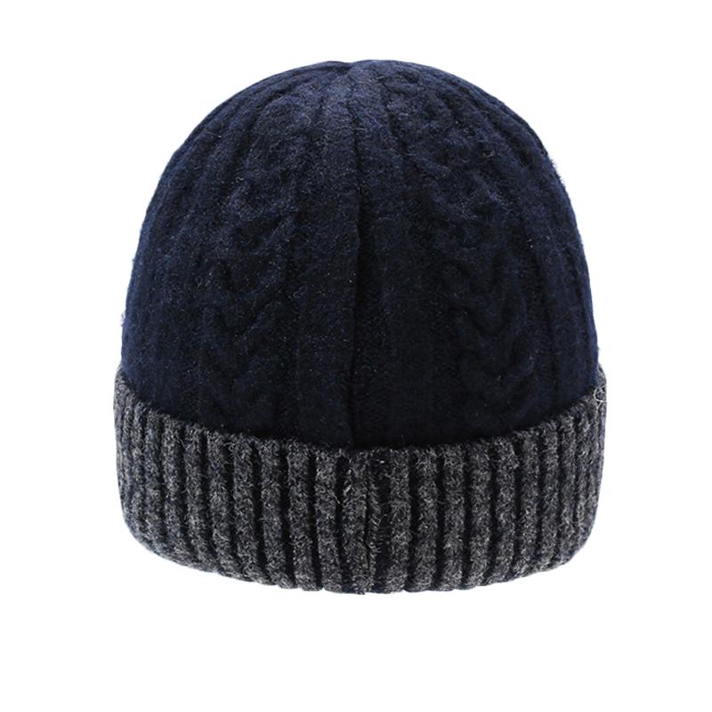Winter Thick Knitted Hat men's Warm Retro College Style Wool Solid Color Wool Hat