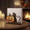 Macaron Color Halloween Decor Wooden Napkin Holder, Cute Pastel Pumpkin Ghost Black Cat Tabletop Tissue Dispenser, Waterproof Party Table Decorative