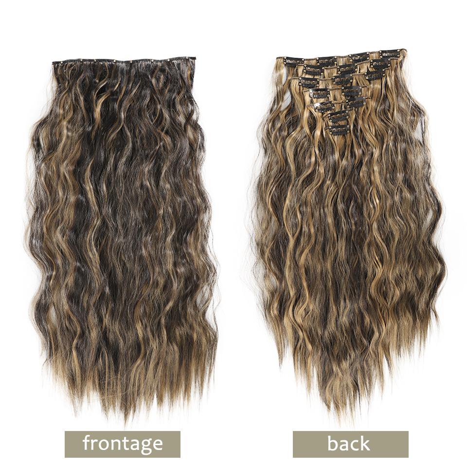 WTB Synthetic Wig 20 Inch 16 Clip Hair Extension Water Ripple Wig Set Of Seven Fluffy Heat-resistant Wig Clip Hair Extension Piece