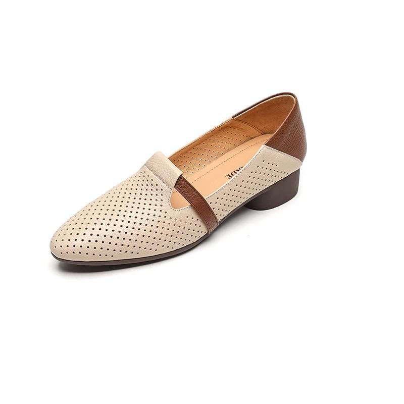 

2025 новые весенне-летние туфли с круглым носком и отверстием посередине, однопедальные туфли из кожи, французские туфли из мягкой кожи в тон, на низком каблуке 35
