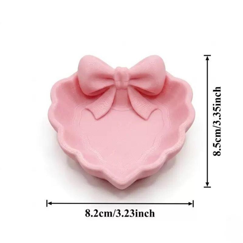 Elegant Heart Shape Jewelry Tray With Pink Bowknot Decoration For Earrings Rings And Necklaces Organizers