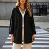 Women's Loose Fit Hooded Cargo Jacket Long Sleeve Color Mid Length Drawstring Shirt Jacket