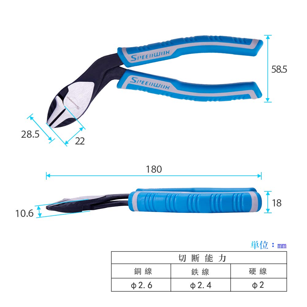 SPEEDWOX Tip Powerful Wire Eccentric Lever Increased Blade Premium Carbide Professional Maintenance Tool High-Power Nippers, 180mm, 40-Degree Angle,