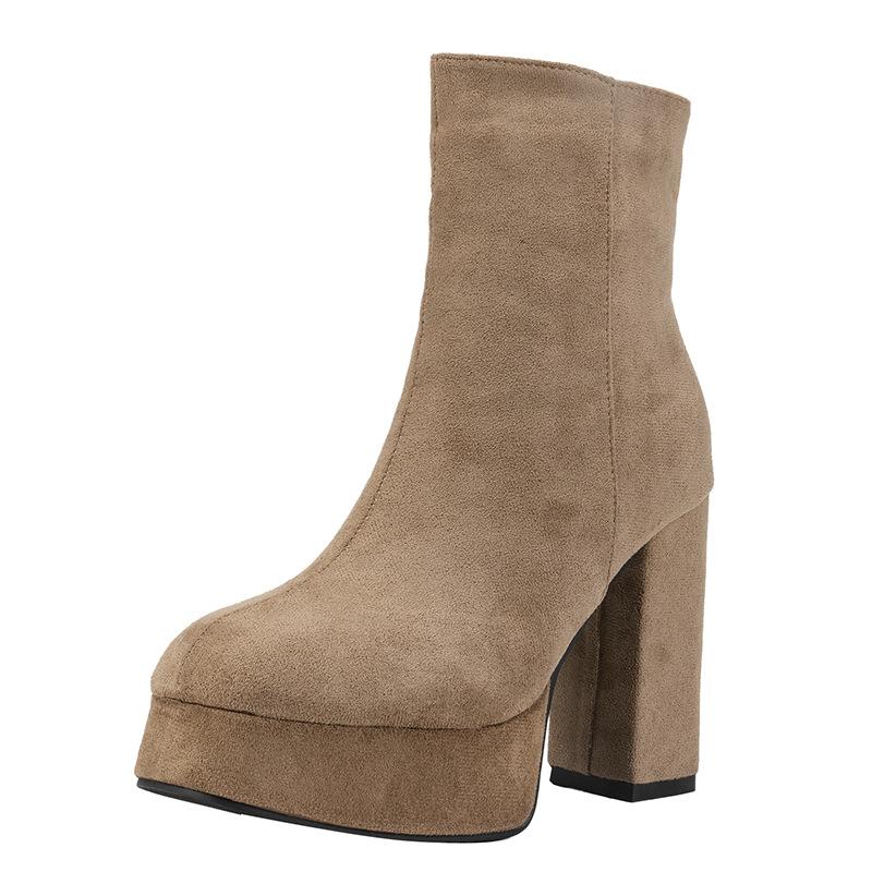 

Super high heel fashion boots autumn and winter new European and American style waterproof table square head short boots suede thick heel Martin boots 39 хакі