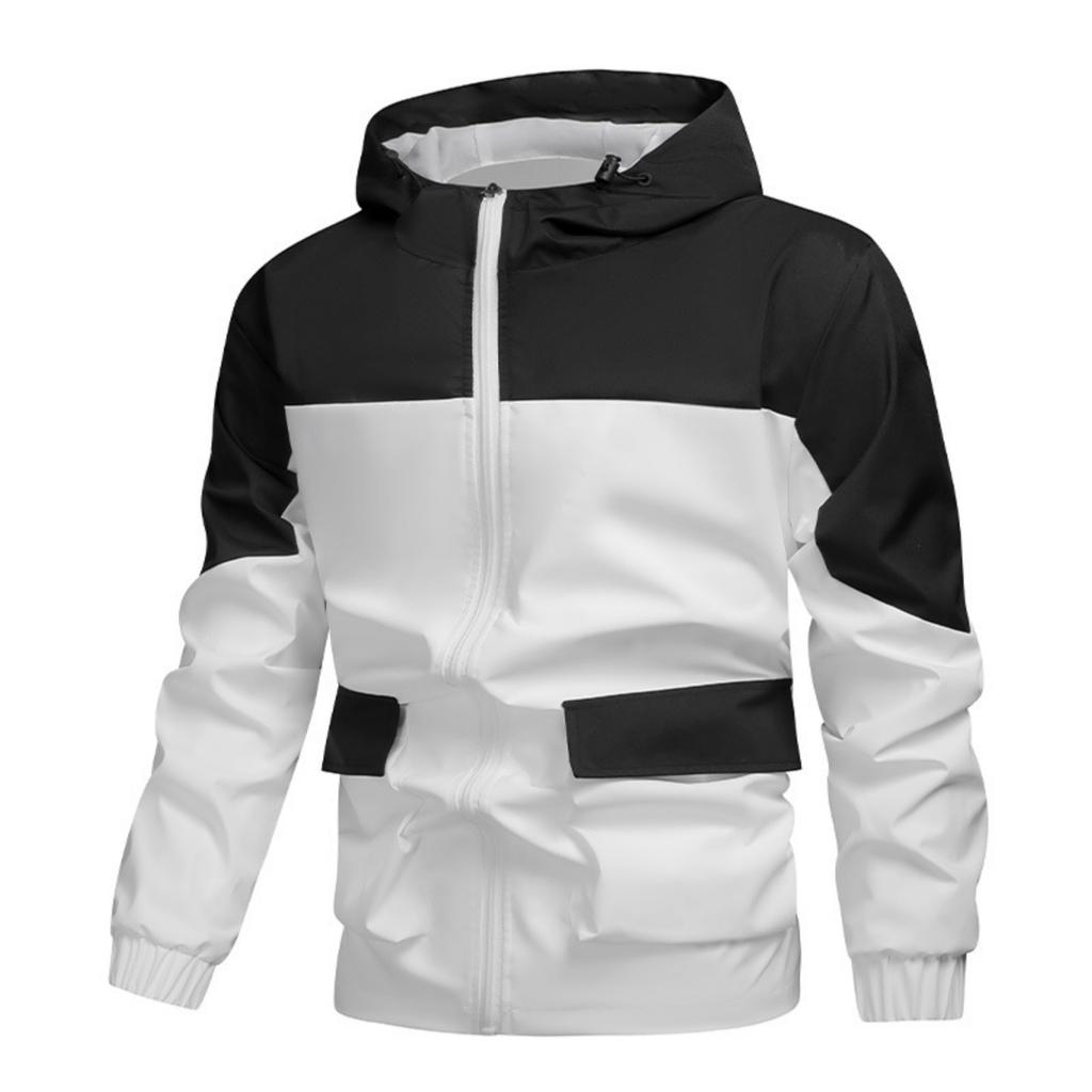 Herren- und Damen-Kapuzenjacken, Workwear-Farbblockmäntel, Herren Sportlich Lässig Leichte Lockere Winddichte Reißverschlussmäntel